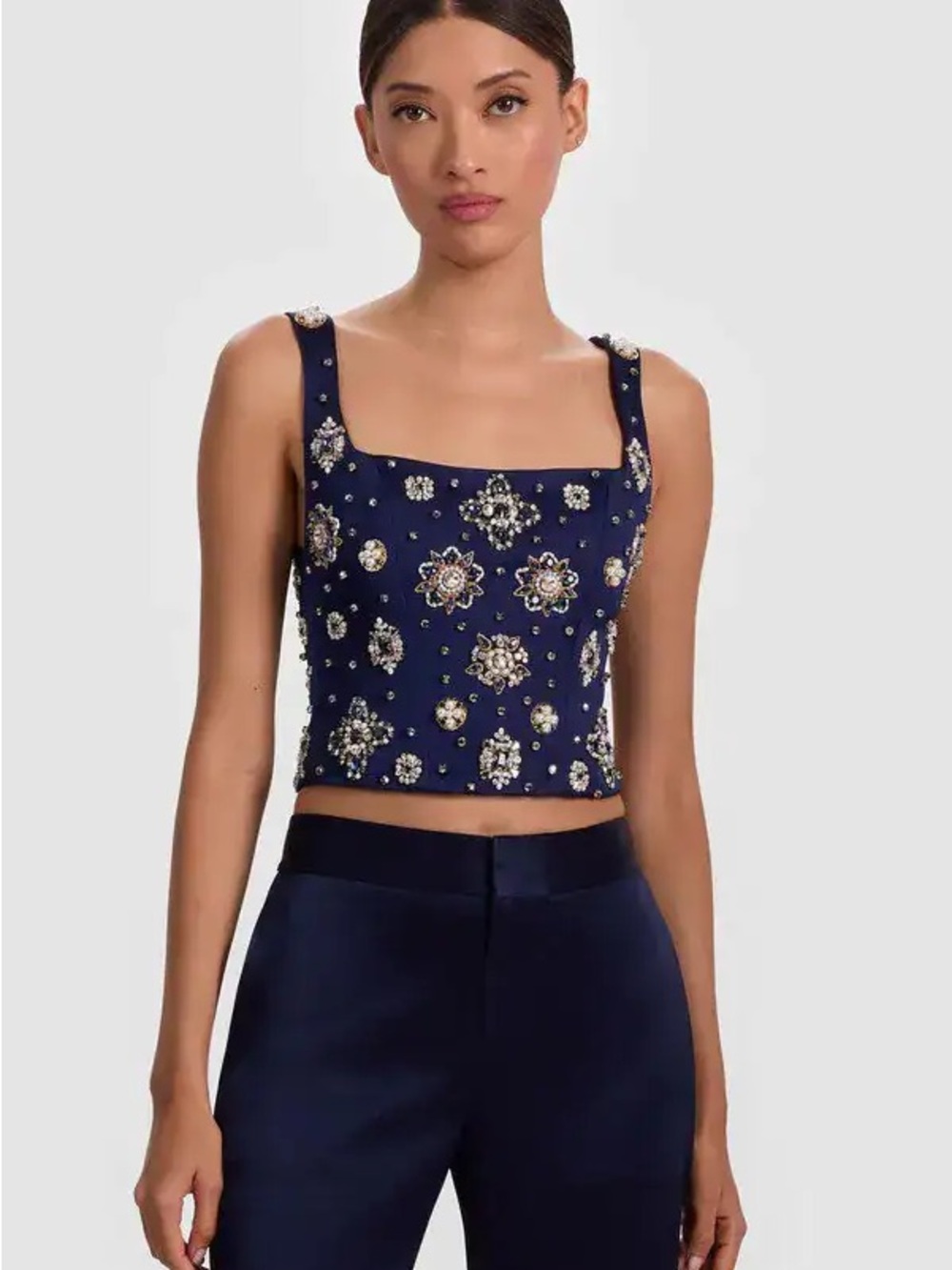 Alice & Olivia Embellished Navy Crop Tank